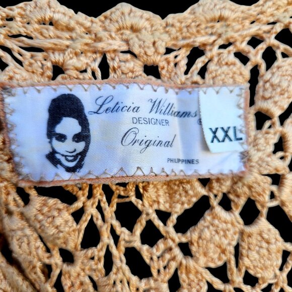 70s Hand Crochet Neutral Beige Maxi Floral Bell Sleeve Boho Volup XL–5X NWOT - Picture 6 of 12